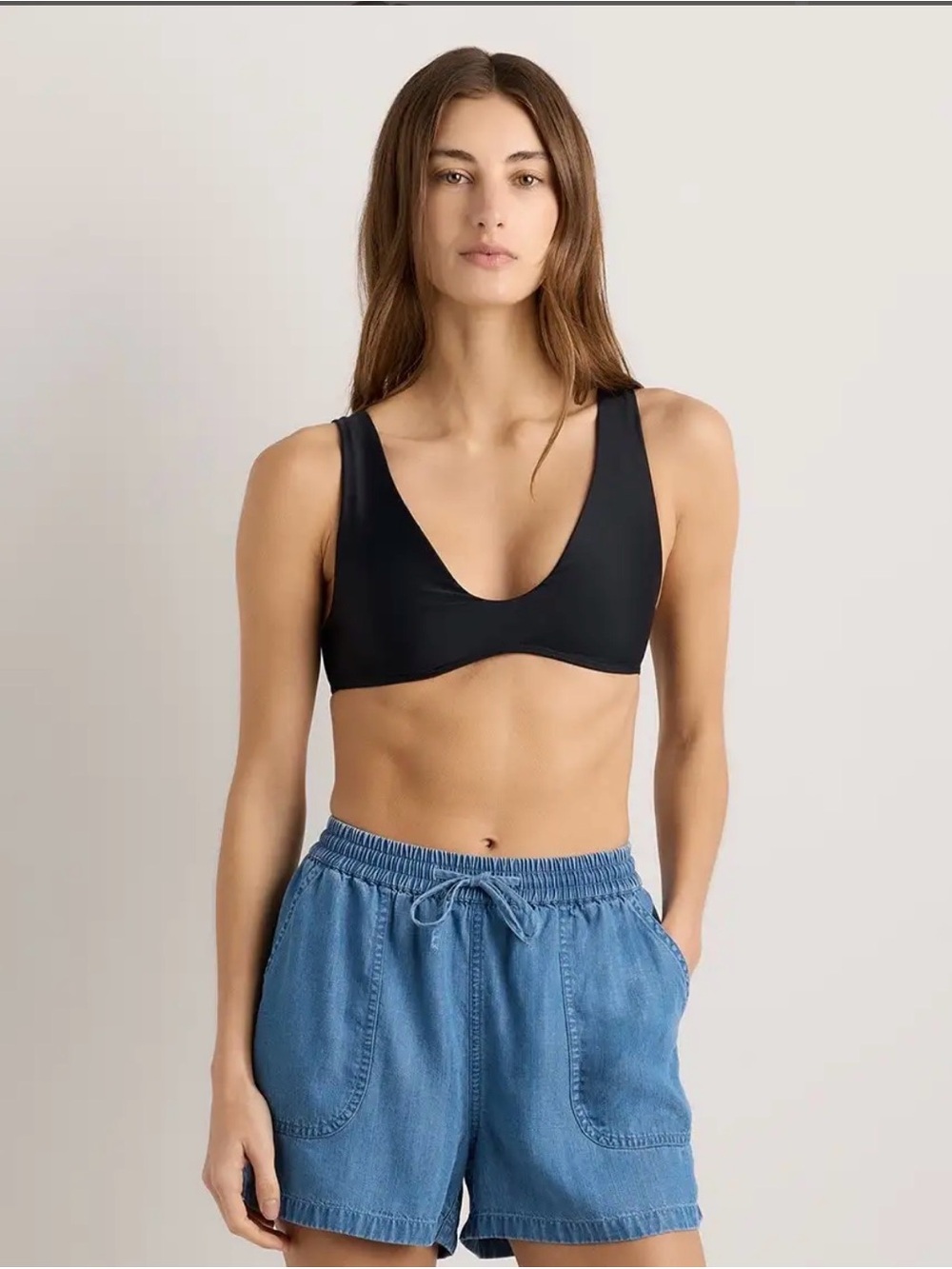 Quince Italian Plunge Bikini Top Color Black Size XL NEW w/ Tag